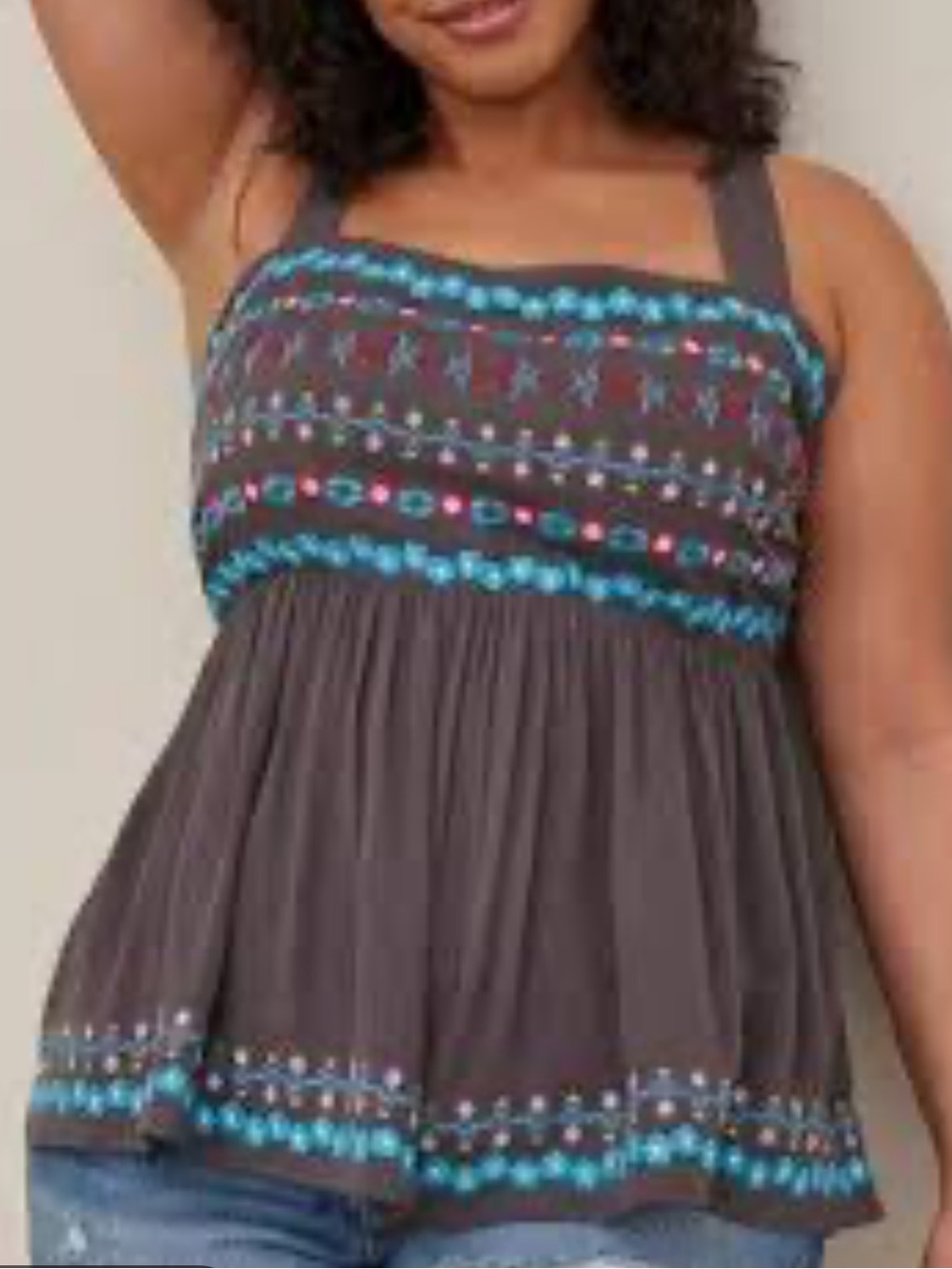 TORRID WOMENS BOHO EMBROIDERED TANK BLOUSE 1X